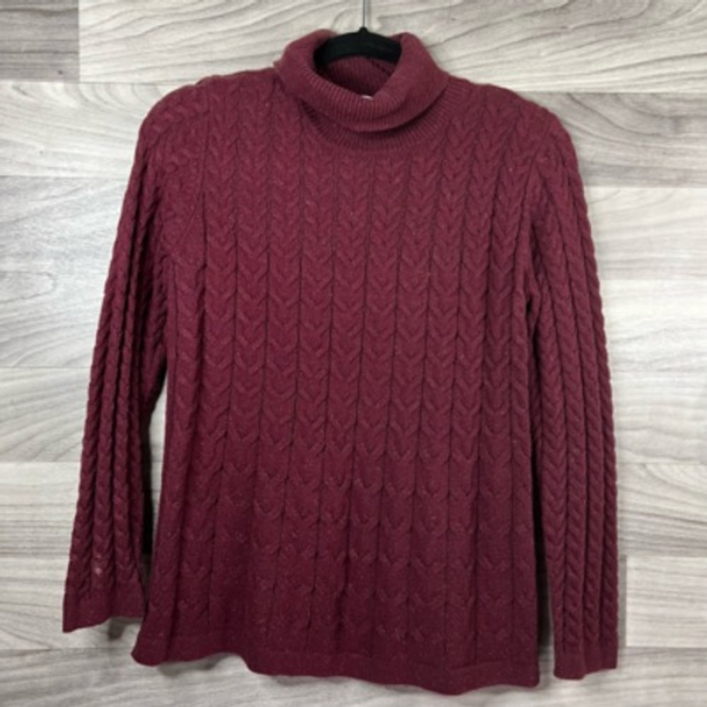 J. Jill Womens Pullover Sweater Red Textured Ribbed Hem Turtleneck Petites S